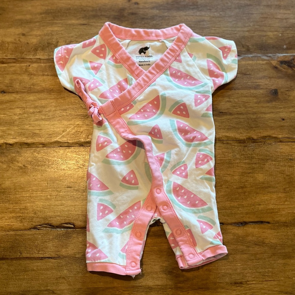 Monica + Andy Kimono Tie short sleeve One-Piece Newborn in Watermelon 🍉
